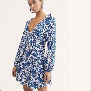 Free People Rebecca Floral Ruffle Dress Size M Blue/White